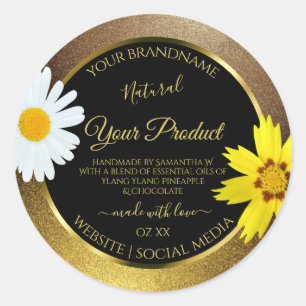Etiketten voor Floral Gold en bruin glitter zwart
