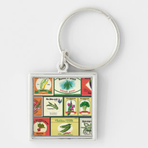 Etiketten voor groenten en fruit sleutelhanger