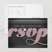 Étincelle rose sur carte postale RSVP noire (Devant / Derrière)