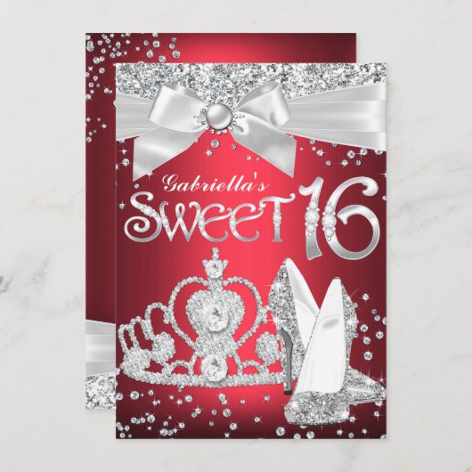 Étincelle Tiara Talons doux 16 Invitation Rouge (Devant / Derrière)