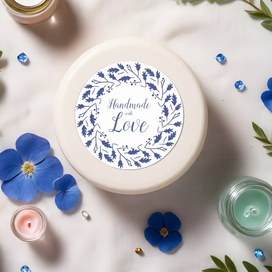 Etiqueta Azul para Artículos Artesanos Handmade Ronde Sticker