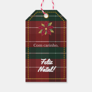 Etiqueta de Natal Xadrez Vermelho e Verde Poinsett Cadeaulabel
