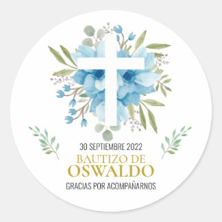 Etiquetas de agradecimiento para bautizo azul ronde sticker