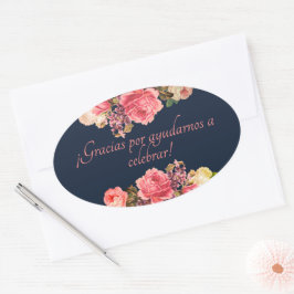 Etiquetas de regalo de Navy door Roze Rozen Ovale Sticker