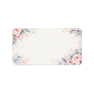 ÉTIQUETTE 水彩フラワー 結婚式 宛名ラベル ダスティブルー&くすみピンク 花柄