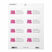 Étiquette 10K Run Sport Rose (Feuille entière)