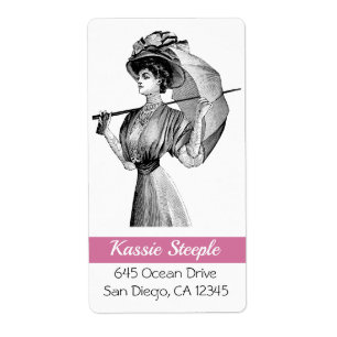 Étiquette 1800 Art Woman avec parapluie