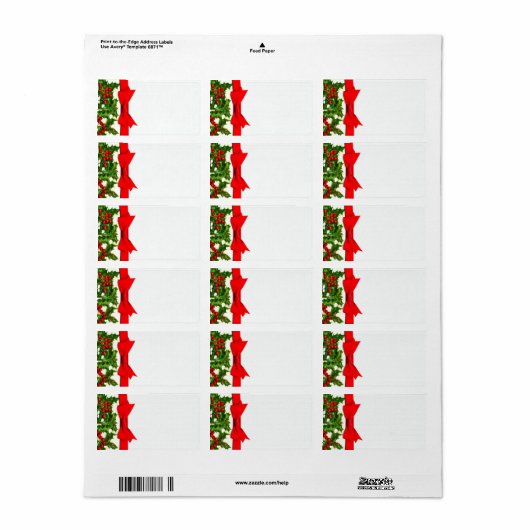 Étiquette 1,25 po x 2,75 po Adresse postale Berry Holly (Feuille entière)