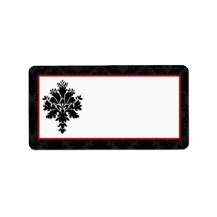 Étiquette 1,25 po x 2,75 po Adresse postale Black Red Damask