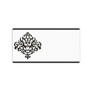 Étiquette 1,25 po x 2,75 po Adresse postale Damas noir et gr