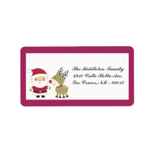 Étiquette 1,25 po x 2,75 po Père Noël Rudolf Reindee Adresse
