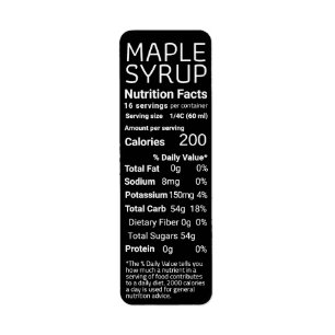 Étiquette 2021 Retour Adresse Sirop d'érable Nutrition Noir