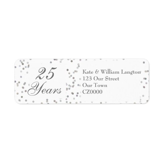 Étiquette 25e Anniversaire de Mariage Argent Paillettes de C (Devant)
