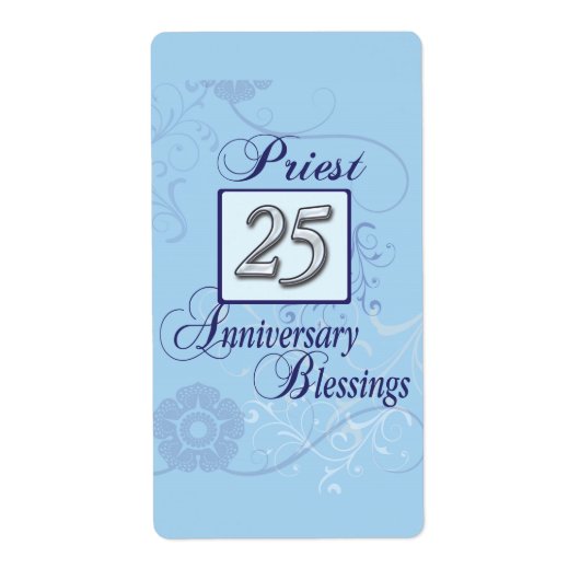 Étiquette 25ème Nombre argenté d'anniversaire sur le bleu (Devant)