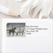 Étiquette 2 Chevaux neige debout sous un arbre (En situation)