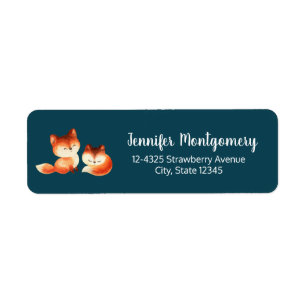 Étiquette 2 mignons Petits Renards Rouges Aquarelle Design