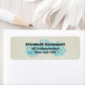 Étiquette 3 Roses Turquoises d'aquarelle sur le motif Tan Da (En situation)