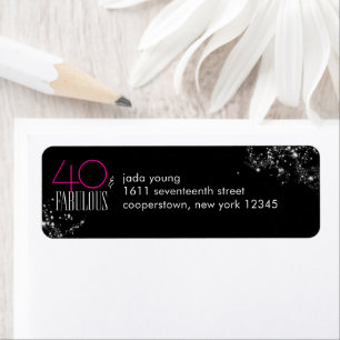 Étiquette 40 ans et Fabuleux Anniversaire Rose Noir Paillett