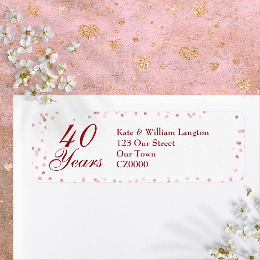 Étiquette 40e anniversaire de mariage Rubis Confetti