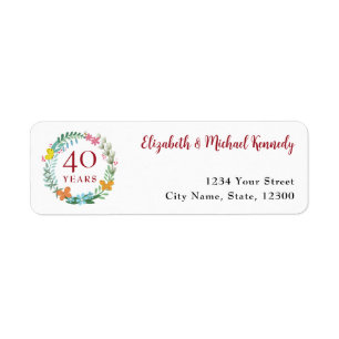 Étiquette 40e Anniversaire Ruby Floral Retour Adresse Étique