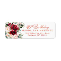 40th Birthday Party Floral Return Adresse Label