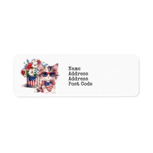Étiquette 4 juillet Fête de l'Indépendance avec chaton (Devant)