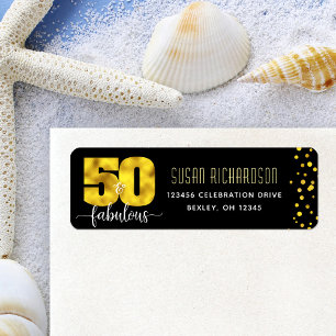 Étiquette 50 et fabuleux feuille d'or noir points adresse en