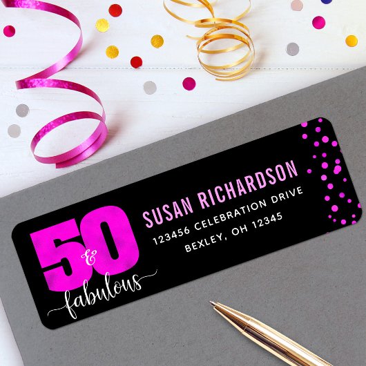 Étiquette 50 et fabuleux points noirs en feuille rose chaude