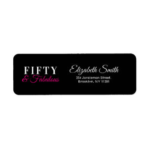 Étiquette 50 & Fabulous Chic Rose Chaud & Noir 50e Anniversa