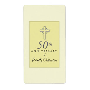 Étiquette 50e anniversaire du prêtre avec croix bossée