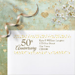 Étiquette 50e anniversaire Gold Confetti Adresse de retour<br><div class="desc">Mariage doré 50e anniversaire de l'étiquette d'adresse de retour avec vos détails définis en texte blanc élégant sur un arrière - plan de coeur d'or. Conçu par Thisisnotme©</div>