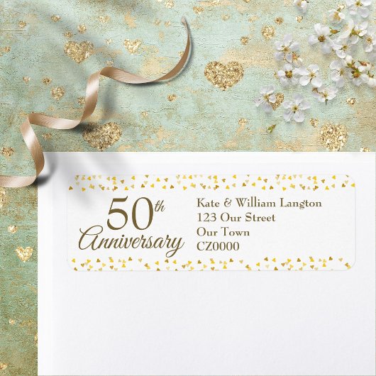 Étiquette 50e anniversaire Gold Confetti Adresse de retour