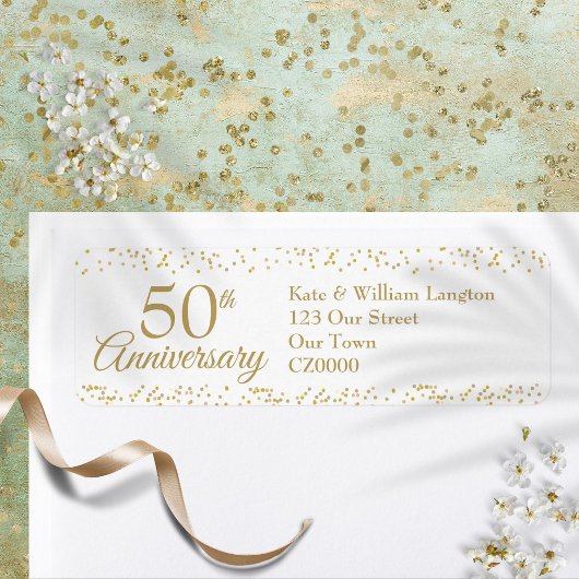 Étiquette 50e Anniversaire Gold Dust Confetti Adresse de ret