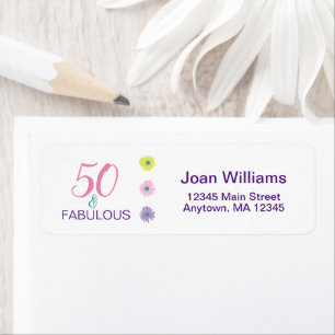 Étiquette 50e Joyeux Anniversaire rose 50 et retour fabuleux