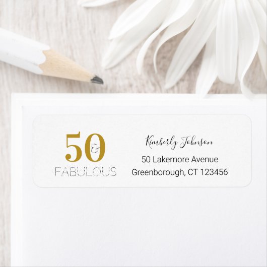 Étiquette 50th Birthday 50 and Fabulous Gold Return Adresse (En situation)