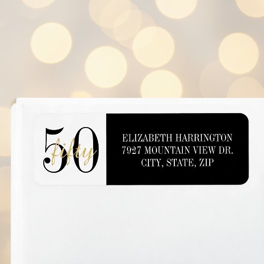 Étiquette 50th Birthday Party Black White Return Address