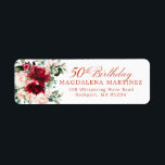 Étiquette 50th Birthday Party Floral Return Adresse Label<br><div class="desc">Cette belle étiquette d'adresse de retour fleurie rose et rose rosée apporte une touche élégante à votre enveloppe d'invitation de 50e anniversaire. 50e anniversaire est écrit en calligraphie classique. L'adresse se trouve dans une police de coordination verticale. Cet article fait partie de la collection Red Rose Pink Peony. Il contient...</div>