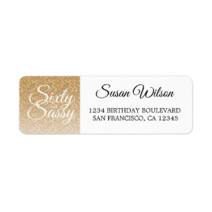 Étiquette 60 Sassy Gold Parties scintillant 60e Anniversaire