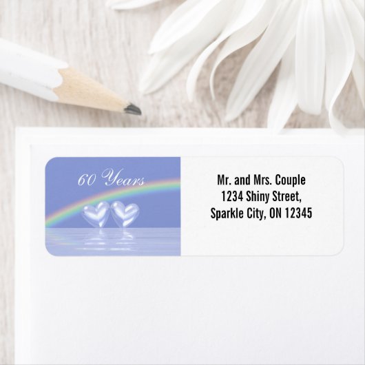 Étiquette 60e anniversaire Coeurs de diamants (En situation)