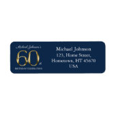 Étiquette 60e anniversaire Marine Blue Gold Texte Adresse de (Devant)
