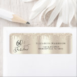 Étiquette 60th Birthday Gold Parties scintillant Return Adre<br><div class="desc">Envoyez vos invitations à la fête du soixantième anniversaire, des cartes de remerciement et d'autres lettres avec ces étiquettes d'adresse de retour élégantes et chic. "60 & Fabulous" est écrit en écriture stylisée contre un arrière - plan de fausse feuille d'or champagne, avec de la fausse parties scintillant d'or coulant...</div>