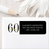 Étiquette 60th Birthday Party Black Gold Return Address (En situation)