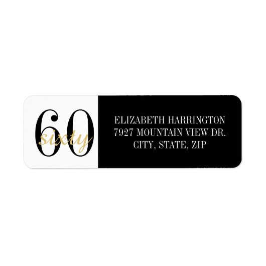 Étiquette 60th Birthday Party Black Gold Return Address (Devant)