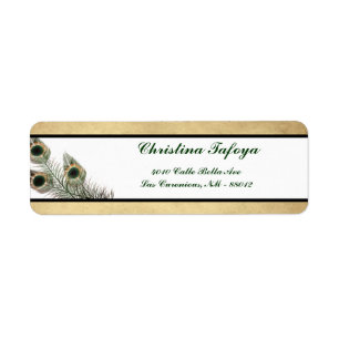 Étiquette .75" x 2,25" vert vintage de paon d'adresse de