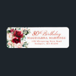 Étiquette 80th Birthday Party Floral Return Adresse Label<br><div class="desc">Cette belle étiquette d'adresse de retour fleurie rose et rose rosée apporte une touche élégante à votre enveloppe d'invitation de 80e anniversaire. 80e anniversaire est écrit en calligraphie classique. L'adresse se trouve dans une police de coordination verticale. Cet article fait partie de la collection Red Rose Pink Peony. Il contient...</div>