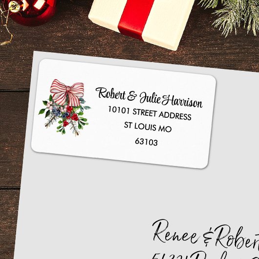 Étiquette 90 Bow Evergreen Foliage Berries Return Address