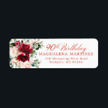 Étiquette 90th Birthday Party Floral Return Adresse Label<br><div class="desc">Cette belle étiquette d'adresse de retour fleurie rose et rose rosée apporte une touche élégante à votre enveloppe d'invitation de 90e anniversaire. 90e anniversaire est écrit en calligraphie classique. L'adresse se trouve dans une police de coordination verticale. Cet article fait partie de la collection Red Rose Pink Peony. Il contient...</div>