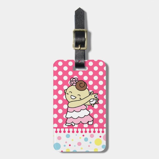 Étiquette À Bagage ネームタグ 表にカスタネッ子 (裏はパリ子 or カードケース) 白 (Devant Vertical)