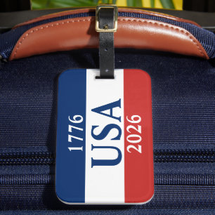 Étiquette À Bagage 1776 USA 2026 Rouge Blanc et Bleu Patriotique