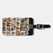 Étiquette À Bagage 24 Grille de collage photo - noir avec texte blanc (Devant horizontal)